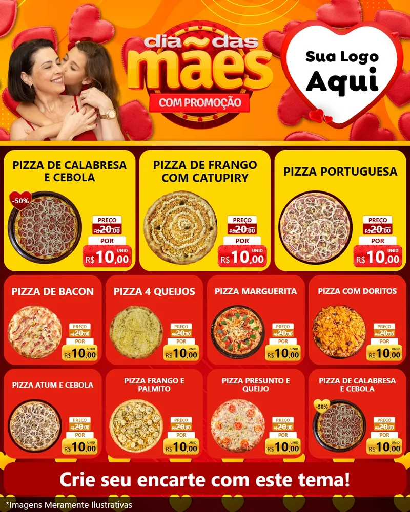 Modelo de Rede Social para Feed Instagram com o tema Dia das Mães com Promoção para Pizzaria