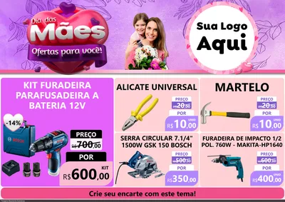 Modelo de Encarte para Encarte A4 Horizontal com o tema Dia das Mães Ofertas para Você! para Maquinas e Ferramentas