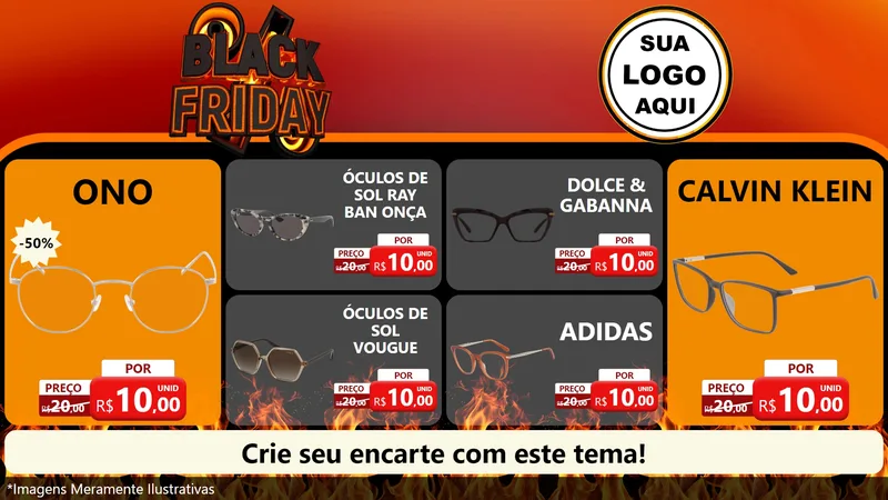 Modelo de TV para TV Horizontal com o tema Black Friday para Óticas