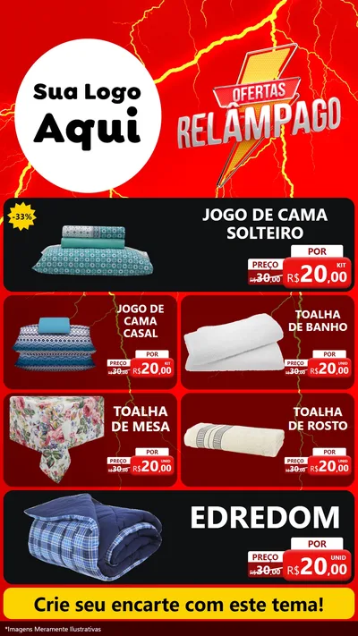 Modelo de TV para TV Vertical com o tema Ofertas Relâmpago para Cama, Mesa e Banho