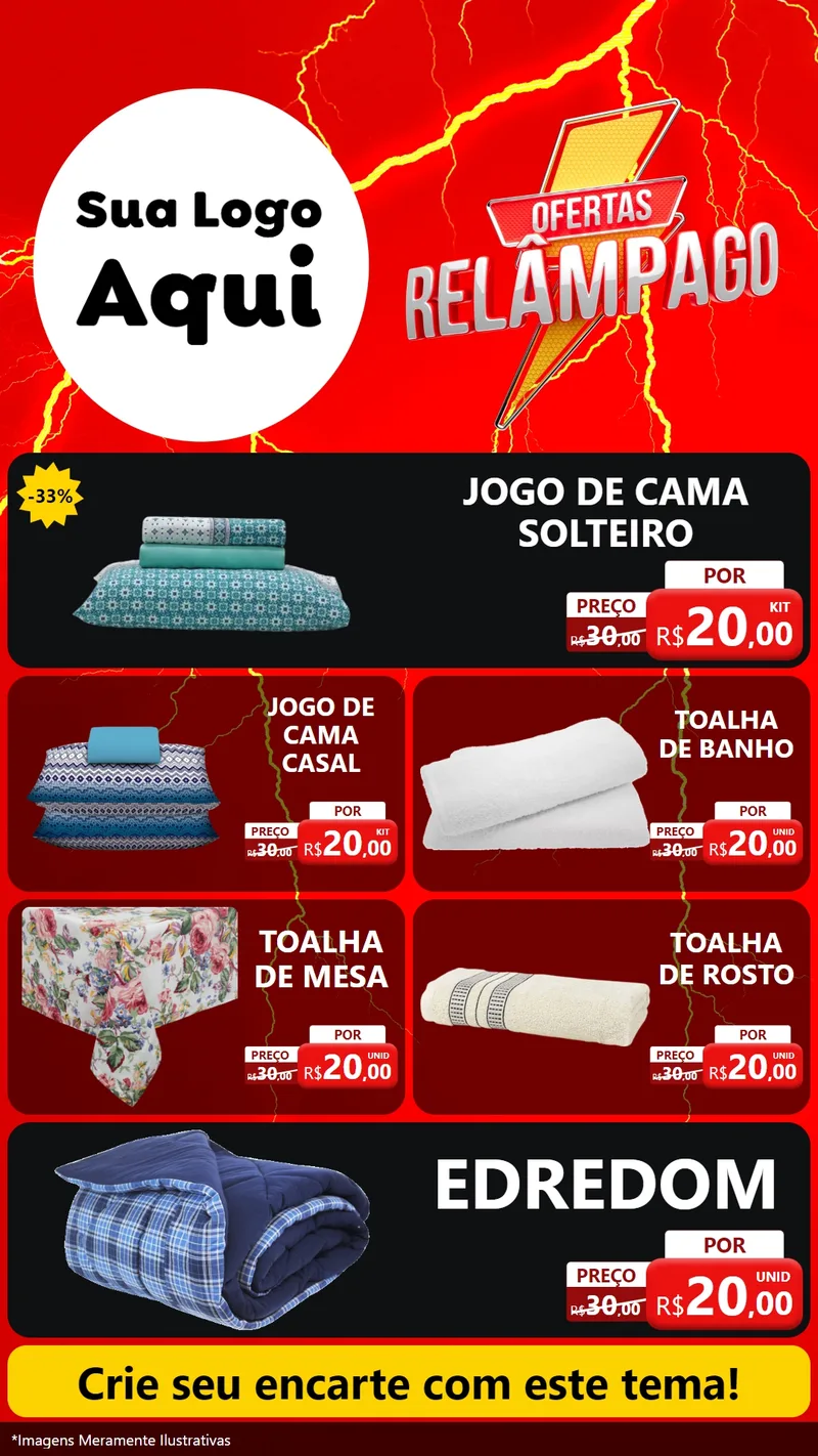 Modelo de TV para TV Vertical com o tema Ofertas Relâmpago para Cama, Mesa e Banho
