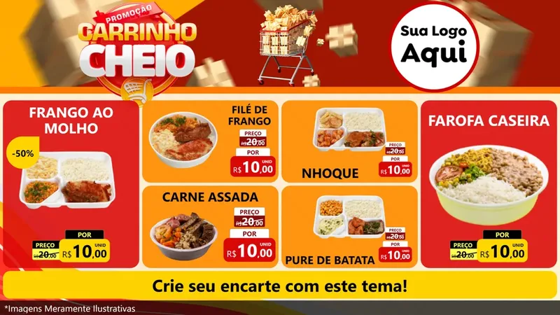 Modelo de TV para TV Horizontal com o tema Promoção carrinho cheio para Restaurante