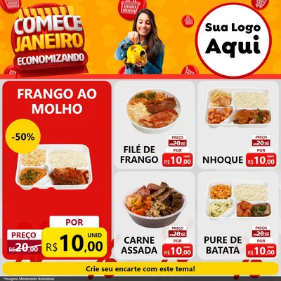 Modelo de Rede Social para Feed Facebook com o tema Comece Janeiro Economizando para Restaurante