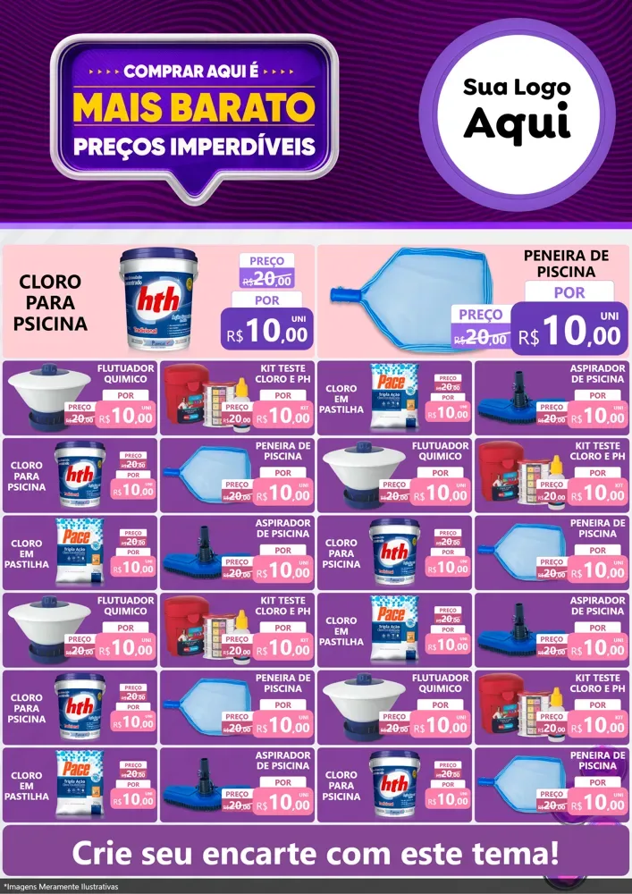 Modelo de Encarte para Encarte A4 Vertical com o tema Mais Barato para Produtos para Piscina