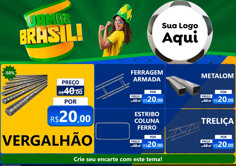 Modelo de Encarte para Encarte A4 Horizontal com o tema Vamos Brasil - Copa para Ferragens