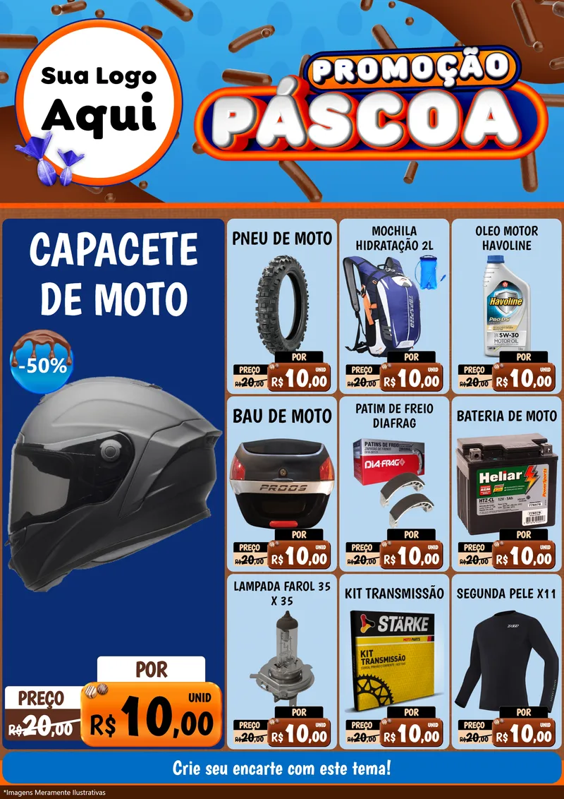 Modelo de Encarte para Encarte A4 Vertical com o tema Promoção Páscoa para Moto peças