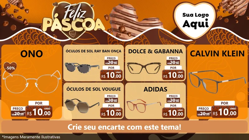 Modelo de TV para TV Horizontal com o tema Feliz Páscoa para Óticas