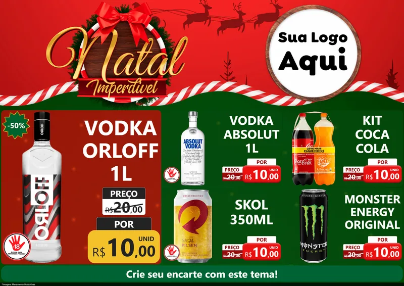 Modelo de Encarte para Encarte A4 Horizontal com o tema Natal Imperdível para Distribuidora de bebidas
