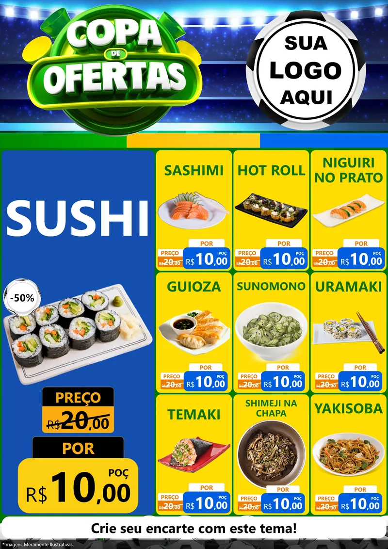 Modelo de Encarte para Encarte A4 Vertical com o tema Copa de Ofertas para Comida japonesa