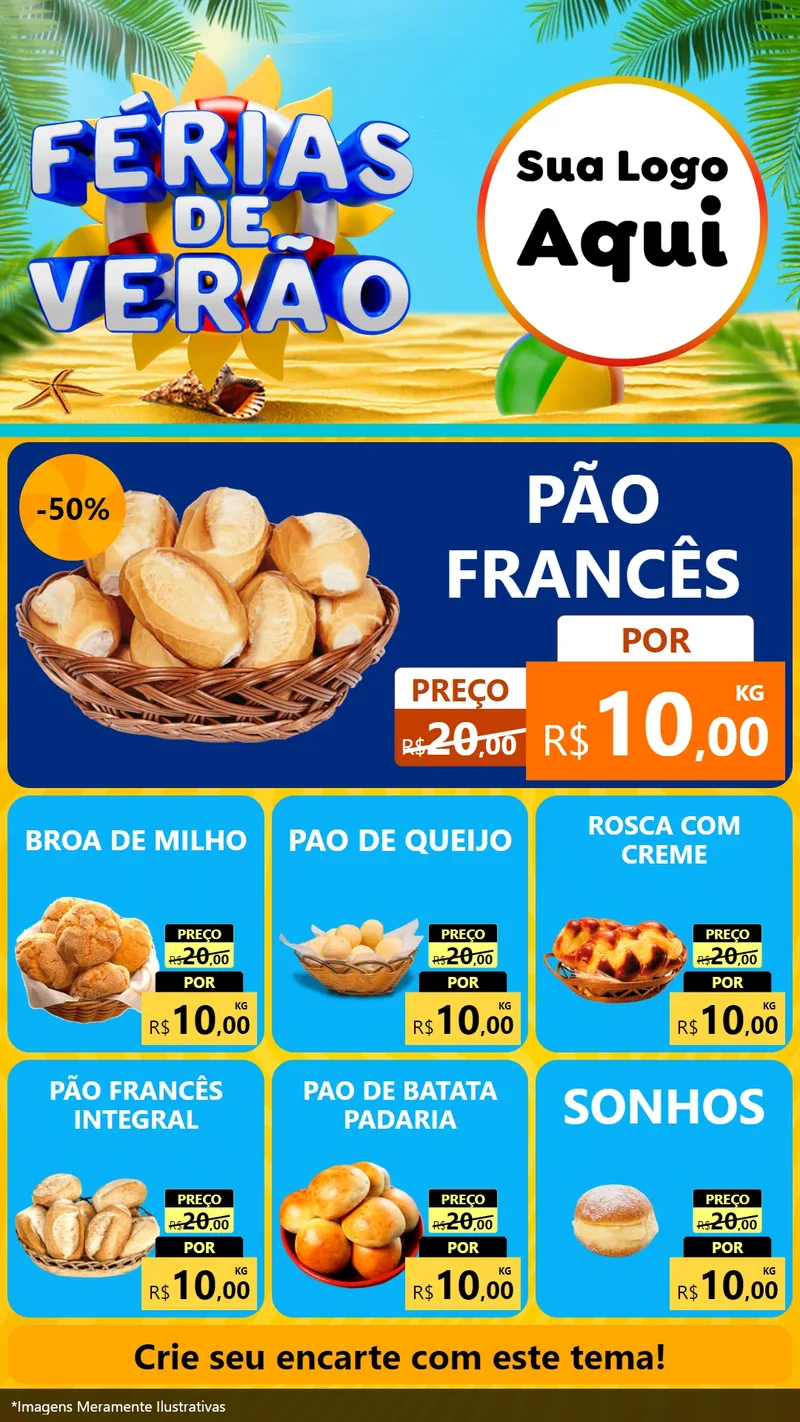 Modelo de Rede Social para Stories com o tema Férias de Verão para Padaria