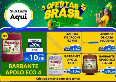 Modelo de Encarte para Encarte A4 Horizontal com o tema Ofertas Semana do Brasil para Armarinho e Aviamentos