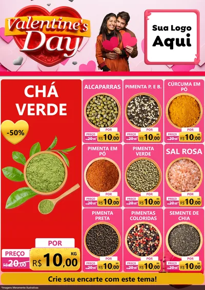 Modelo de Encarte para Encarte A4 Vertical com o tema Valentine's Day para Produtos Naturais