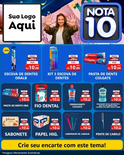 Modelo de Rede Social para Feed Instagram com o tema Nota 10 para Higiene Pessoal