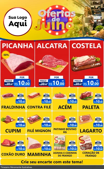 Modelo de Encarte para Encarte Grande com o tema Ofertas de Julho para Açougue