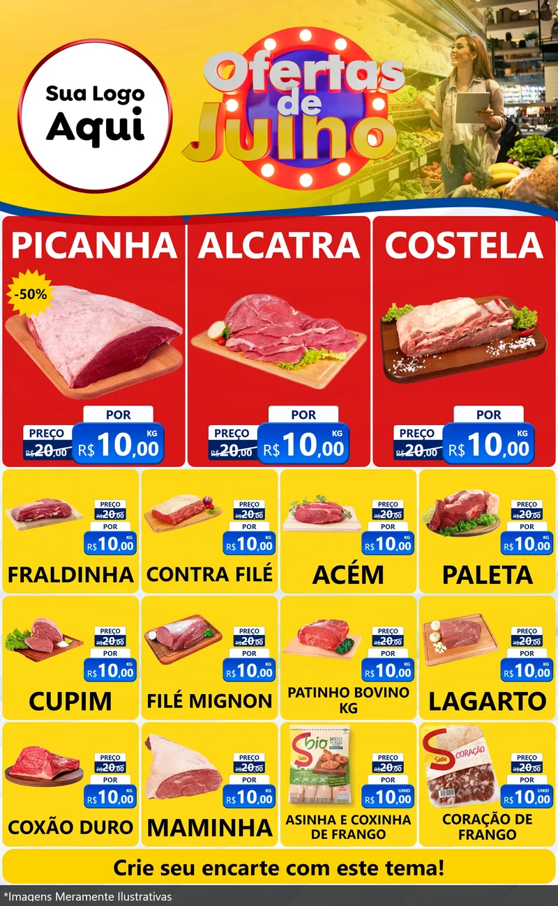 Modelo de Encarte para Encarte Grande com o tema Ofertas de Julho para Açougue