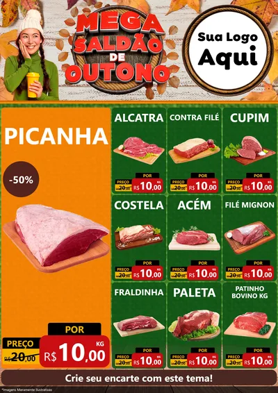 Modelo de Encarte para Encarte A4 Vertical com o tema Mega Saldão de Outono para Açougue
