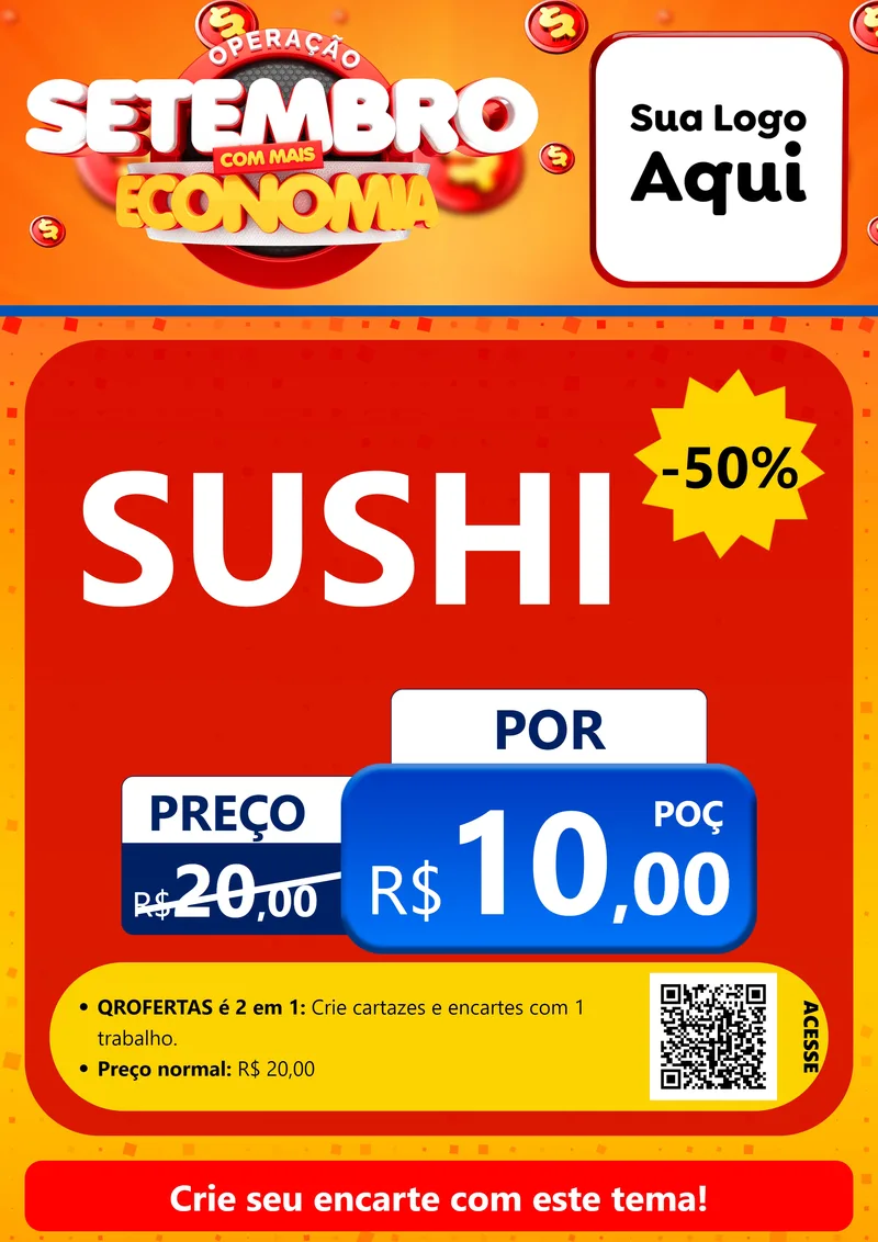 Modelo de Cartaz para Cartaz A4 Vertical com o tema Operação Setembro Com Muita Economia para Comida japonesa
