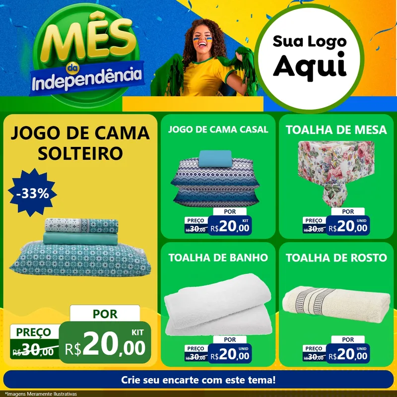 Modelo de Rede Social para Feed Facebook com o tema Mês da Independência para Cama, Mesa e Banho