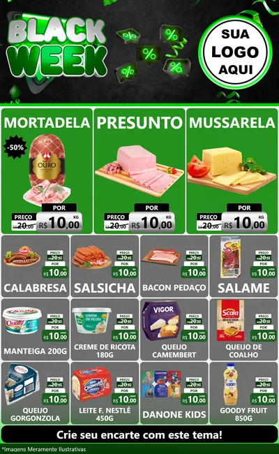 Modelo de Encarte para Encarte Grande com o tema Black Week para Frios e Laticínios