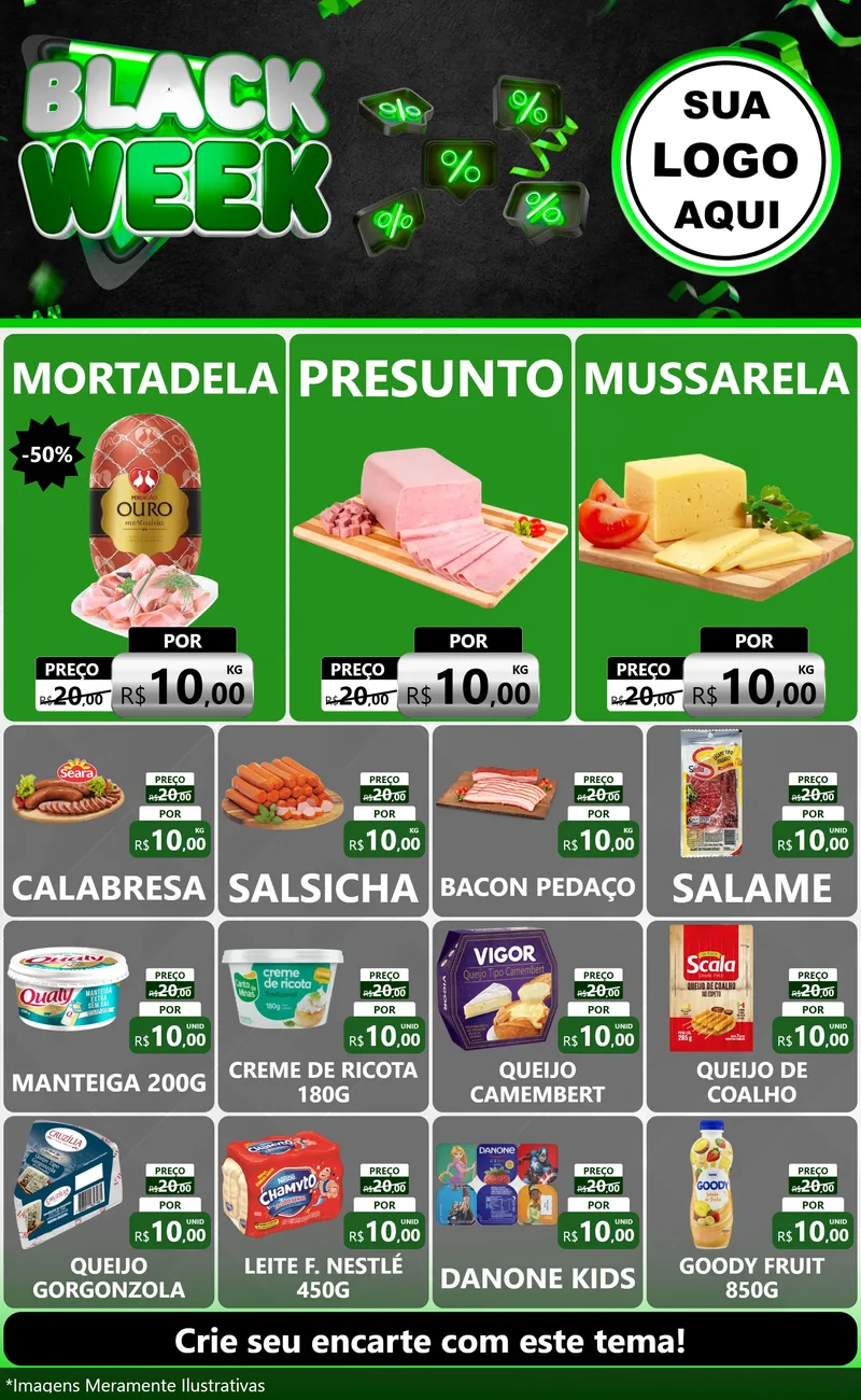 Modelo de Encarte para Encarte Grande com o tema Black Week para Frios e Laticínios