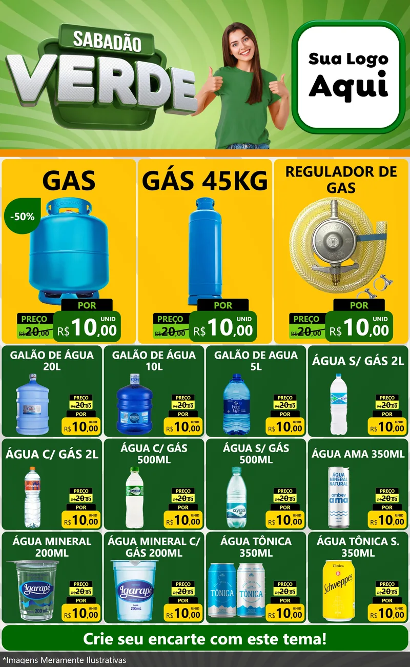 Modelo de Encarte para Encarte Grande com o tema Sabadão Verde para Água e gás