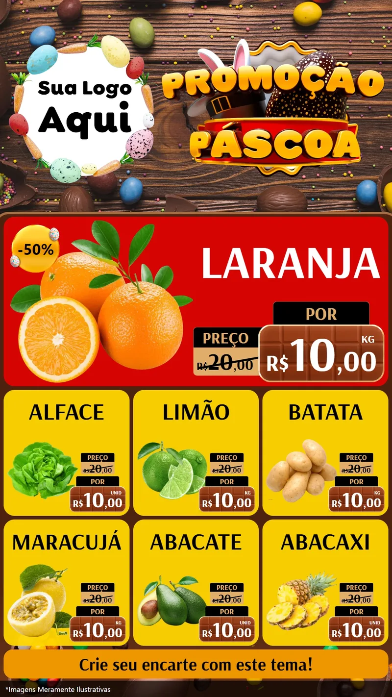 Modelo de Rede Social para Stories com o tema Promoção Páscoa para Hortifrúti