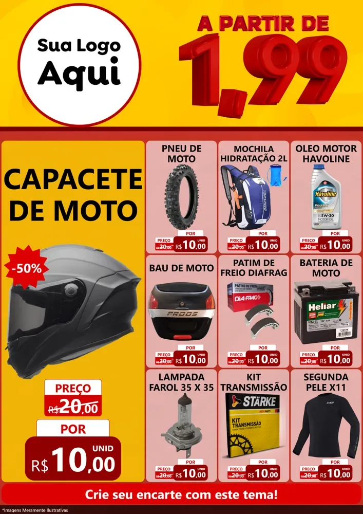 Modelo de Encarte para Encarte A4 Vertical com o tema A Partir de Um e Noventa e Nove - 1,99 para Moto peças