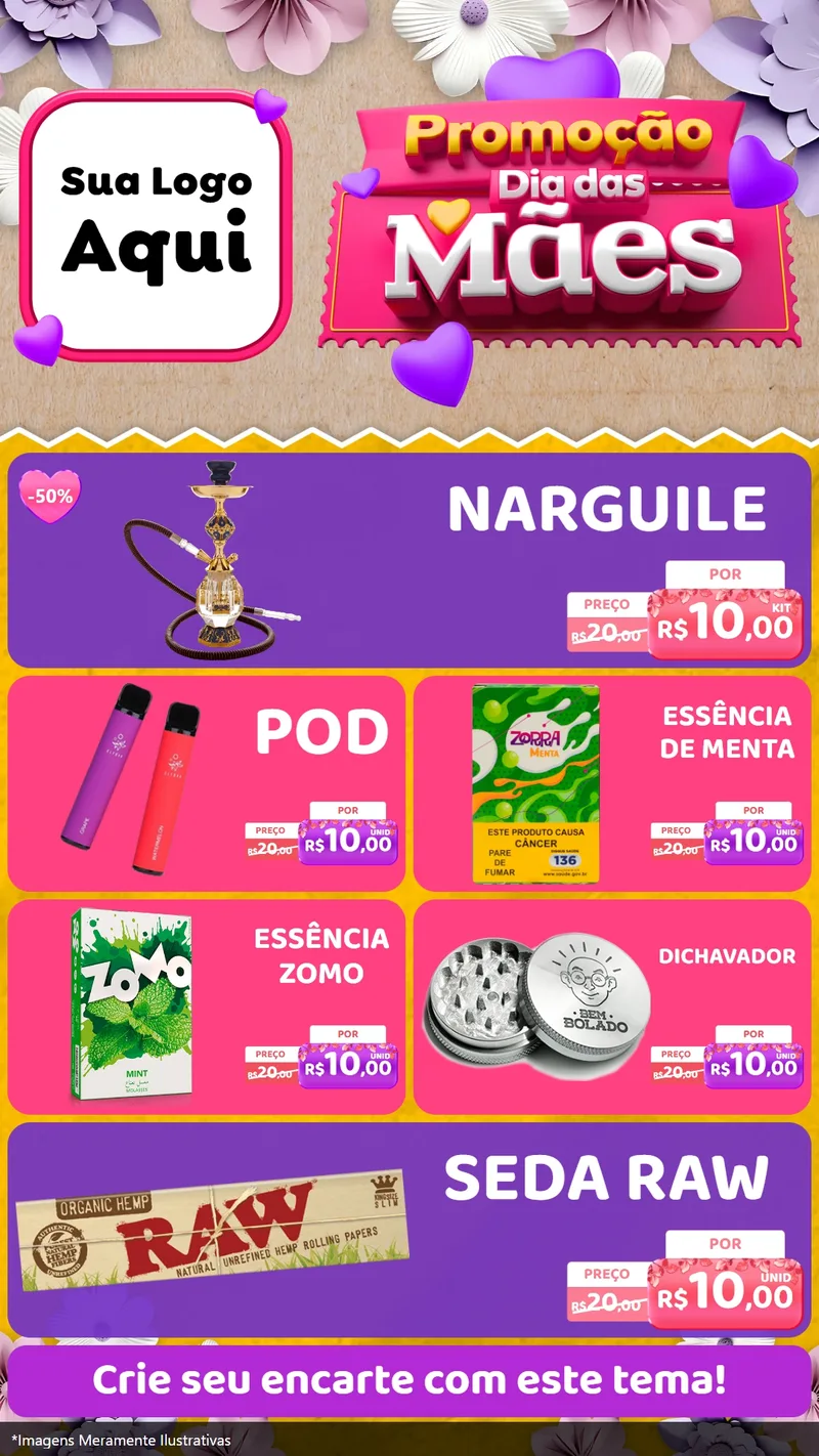Modelo de TV para TV Vertical com o tema Promoção Dia das Mães para Tabacaria