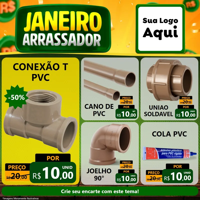 Modelo de Rede Social para Feed Facebook com o tema Janeiro Arrasador para Tubos e conexões