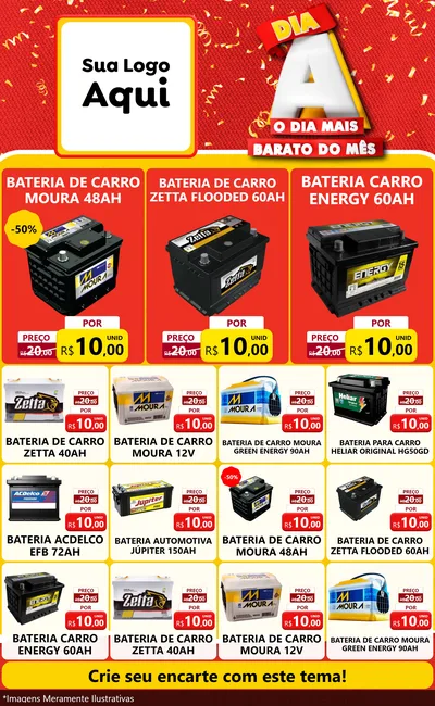 Modelo de Encarte para Encarte Grande com o tema Dia A o Dia Mais Barato do Mês para Baterias Elétricas