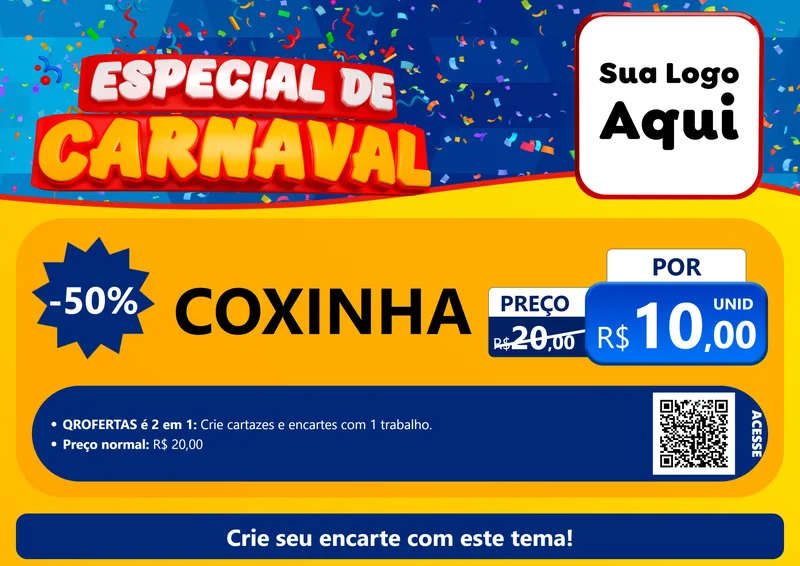 Modelo de Cartaz para Cartaz A4 Horizontal com o tema Especial de Carnaval para Salgadaria