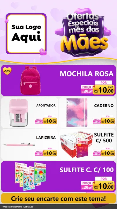 Modelo de TV para TV Vertical com o tema Ofertas Especiais - Mês das Mães para Papelaria