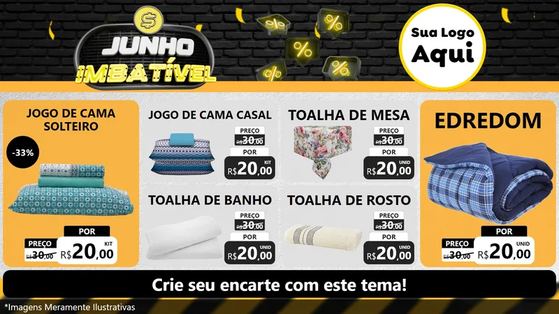 Modelo de TV para TV Horizontal com o tema Junho Imbatível para Cama, Mesa e Banho