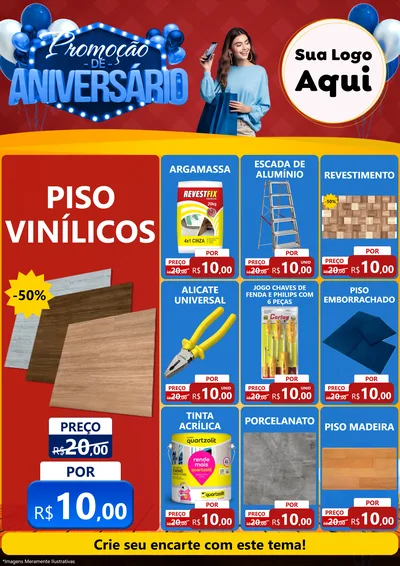 Modelo de Encarte para Encarte A4 Vertical com o tema Promoção de Aniversário para Material para Construção