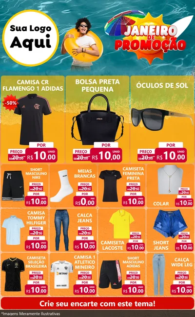 Modelo de Encarte para Encarte Grande com o tema Janeiro de Promoção para Roupas e acessórios
