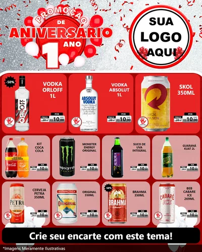 Modelo de Rede Social para Feed Instagram com o tema Promoção de Aniversário - 1 Ano para Distribuidora de bebidas