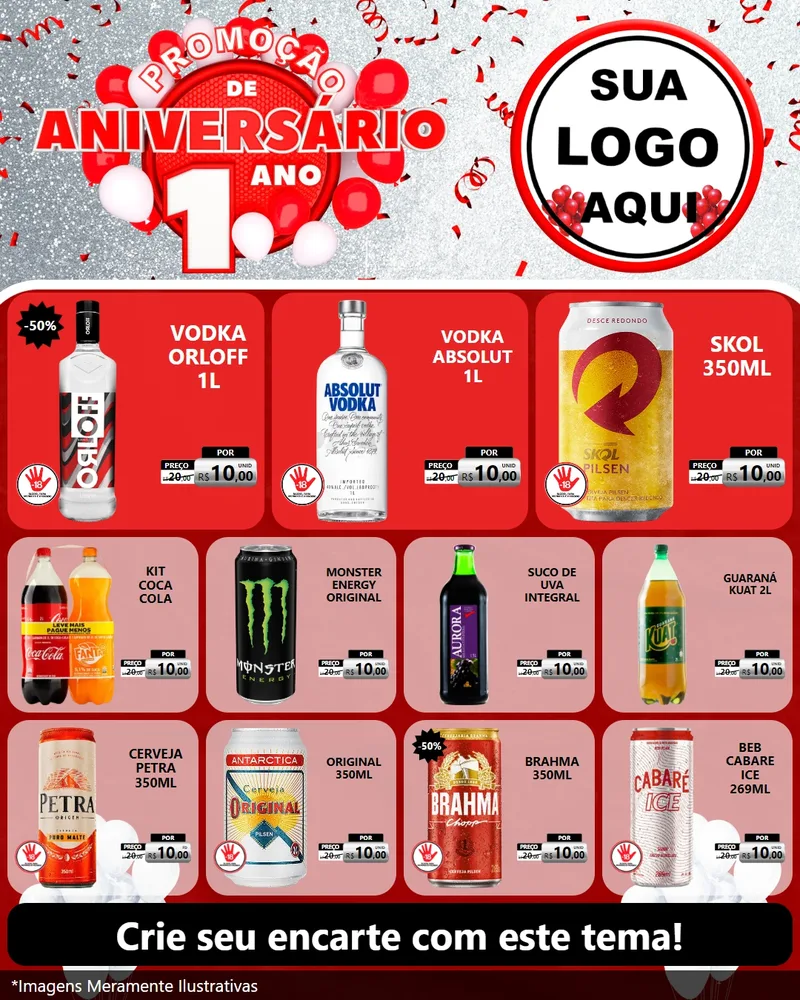 Modelo de Rede Social para Feed Instagram com o tema Promoção de Aniversário - 1 Ano para Distribuidora de bebidas
