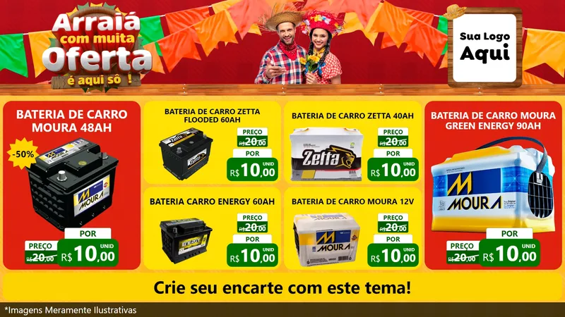 Modelo de TV para TV Horizontal com o tema Arraiá Com Muita Oferta - É Aqui Sô! para Baterias Elétricas