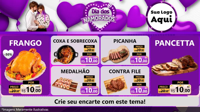 Modelo de TV para TV Horizontal com o tema Dia dos Namorados para Assados