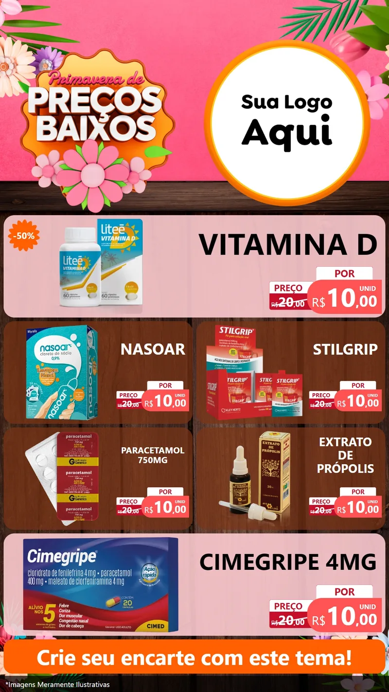 Modelo de TV para TV Vertical com o tema Primavera de Preços Baixos para Farmácia