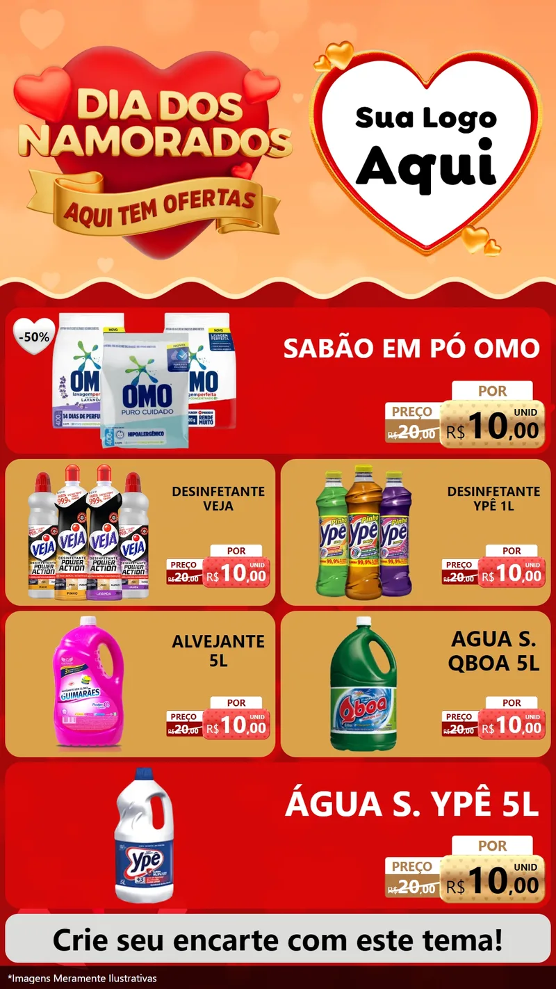 Modelo de TV para TV Vertical com o tema Dia dos Namorados - Aqui Tem Ofertas para Produtos de Limpeza