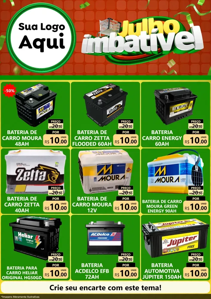 Modelo de Encarte para Encarte A4 Vertical com o tema Julho Imbatível para Baterias Elétricas