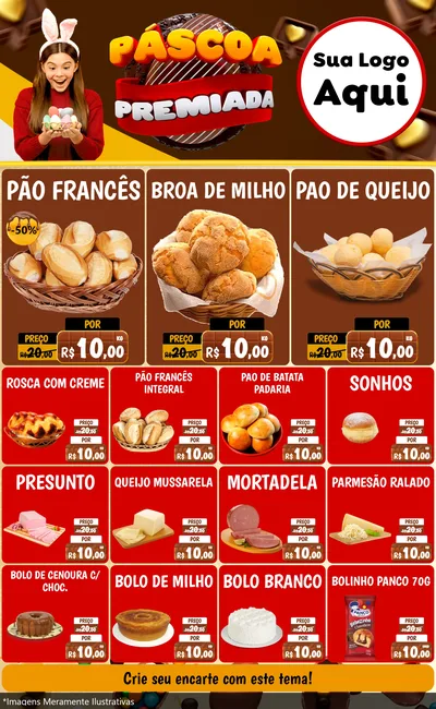 Modelo de Encarte para Encarte Grande com o tema Páscoa Premiada para Padaria