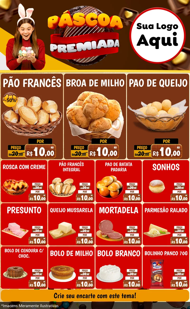 Modelo de Encarte para Encarte Grande com o tema Páscoa Premiada para Padaria