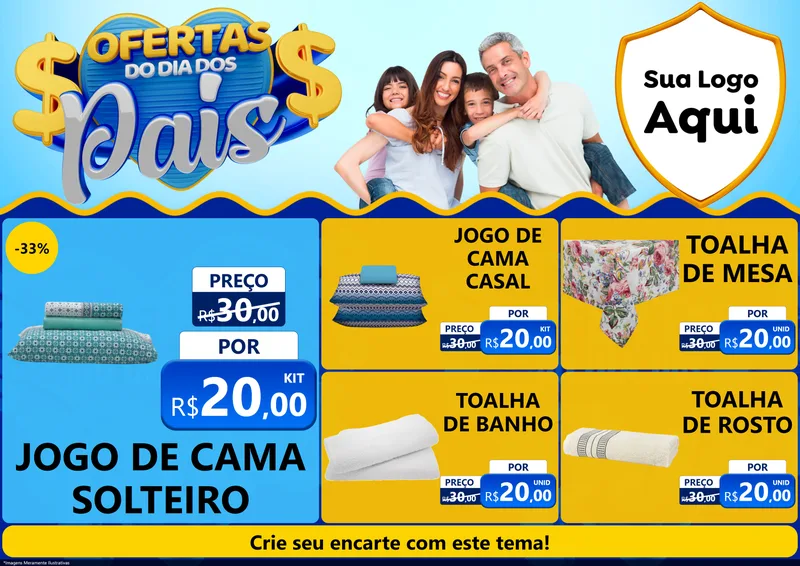 Modelo de Encarte para Encarte A4 Horizontal com o tema Ofertas do Dia dos Pais para Cama, Mesa e Banho
