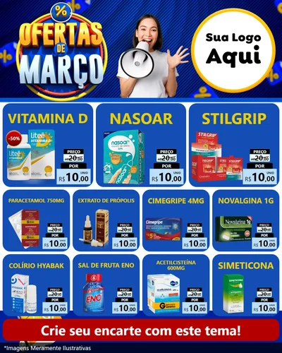 Modelo de Rede Social para Feed Instagram com o tema Ofertas de Março para Farmácia