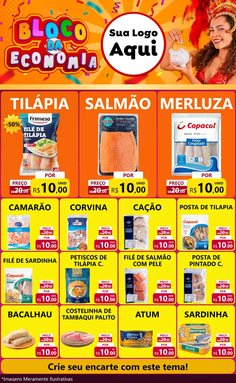 Modelo de Encarte para Encarte Grande com o tema Bloco da Economia para Peixaria