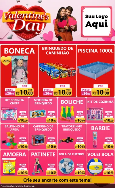 Modelo de Encarte para Encarte Grande com o tema Valentine's Day para Brinquedos