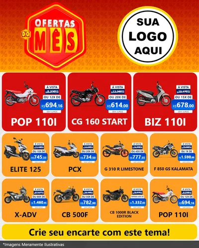Modelo de Rede Social para Feed Instagram com o tema Ofertas do Mês para Concessionaria de Motos