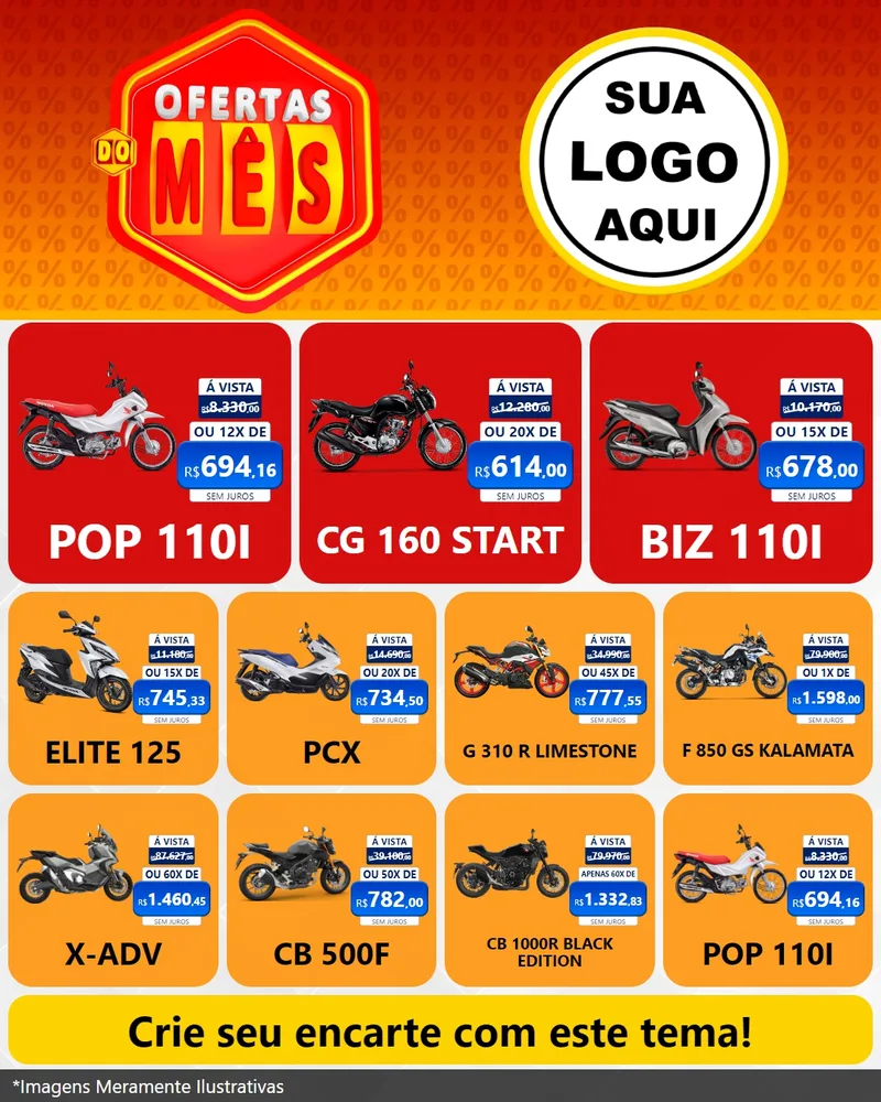 Modelo de Rede Social para Feed Instagram com o tema Ofertas do Mês para Concessionaria de Motos